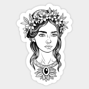 Beautiful young woman in a flower wreath Sticker
